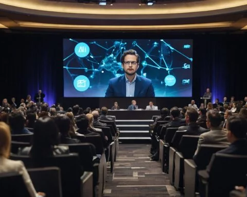 Artificial Intelligence conference hall full with attendees