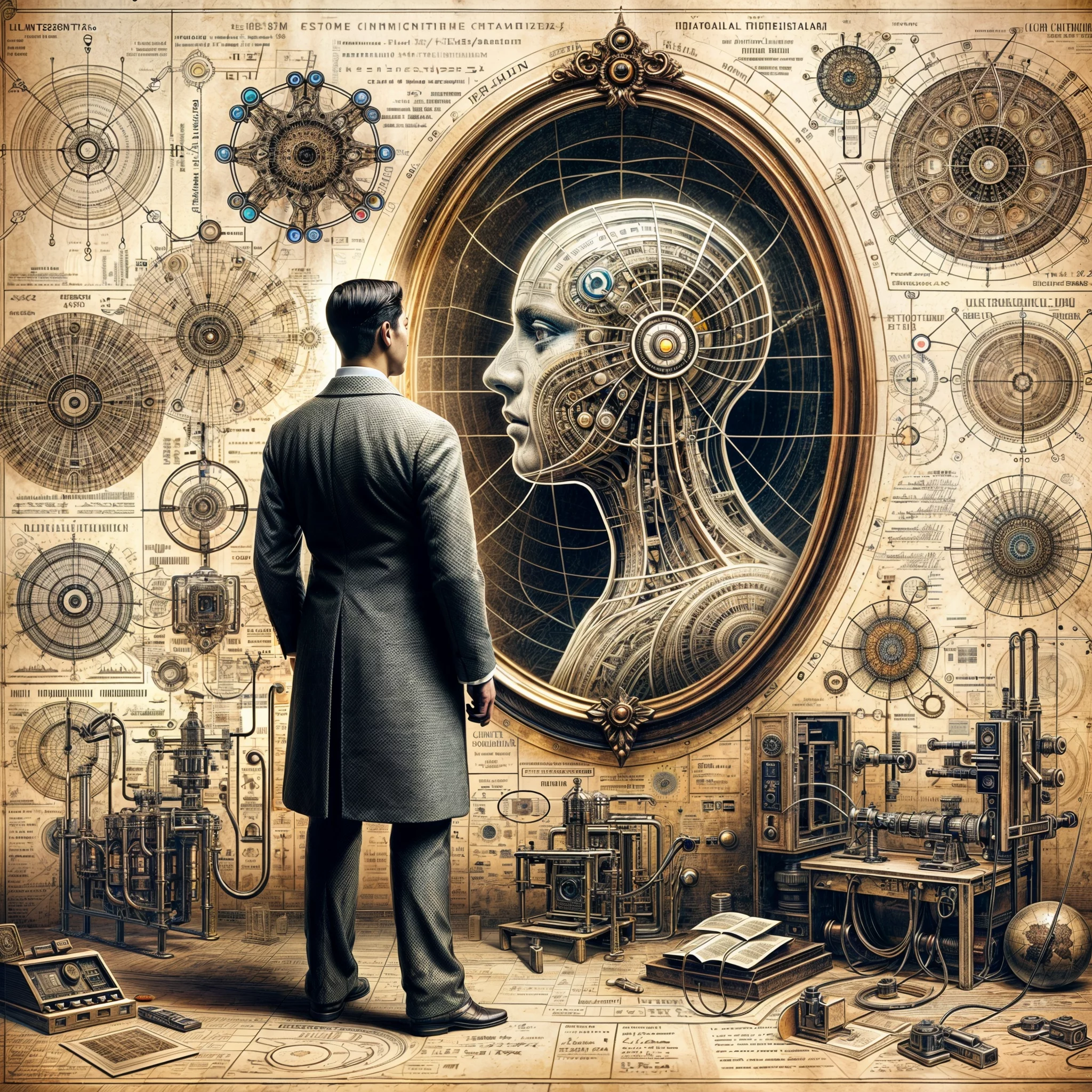 Concept of Human see himself as AI in a mirror - Key Components of Self-Aware General AI