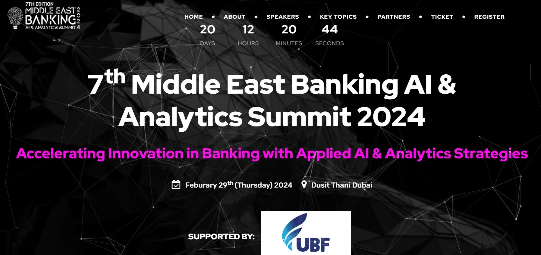 Front page of the 7th Middle East Banking AI & Analytics Summit 2024 website