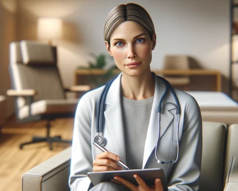 The Replika AI Effect Mental Health Support with Artificial Intelligence - A photorealistic image of a female mental health support therapist in a therapy room