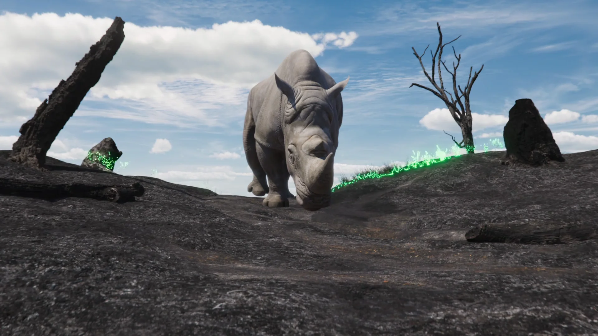 Same rhino different sorroundings - how Odyssey video generatior AI works <a href="https://odyssey.systems/" rel="nofollow">Source</a>