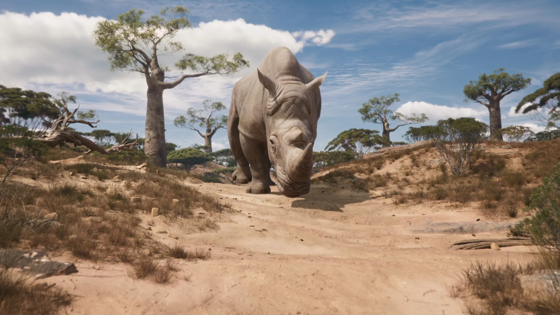 Same rhino with other landscape - example how Odyssey video generatior AI works <a href="https://odyssey.systems/" rel="nofollow">Source</a>