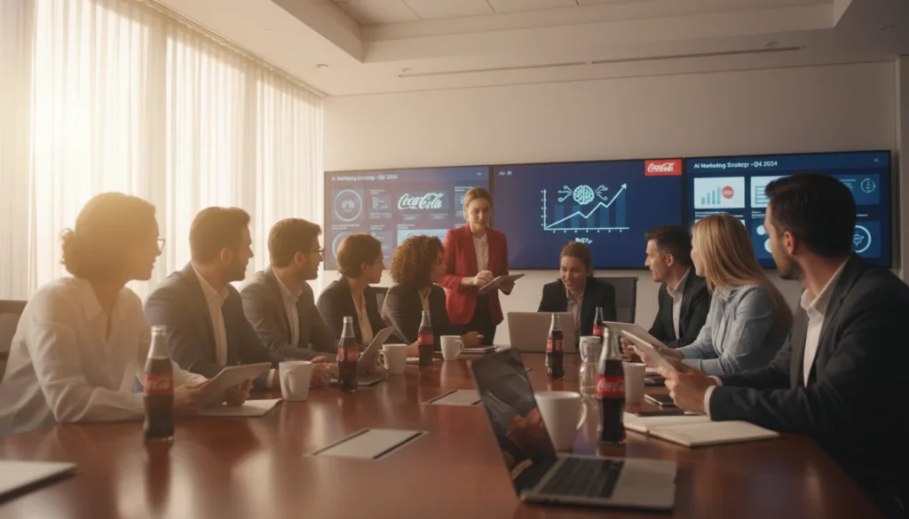 Marketing team discussing Coca-Cola AI marketing strategy around a conference table