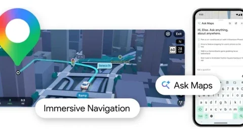 Egy vezető használja a Google Maps Gemini Ask Maps funkciót okostelefonon az autóban