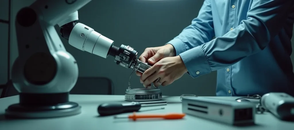 Qwen 3.8-Max autonomous coding capabilities shown through a robotics themed close-up scene